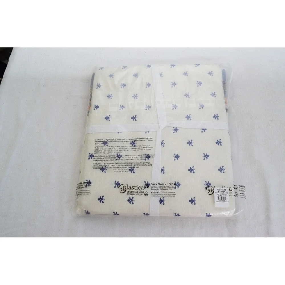 Williams Sonoma Sicily Tablecloth 70 Round Cream Blue Yellow Mediterranean New